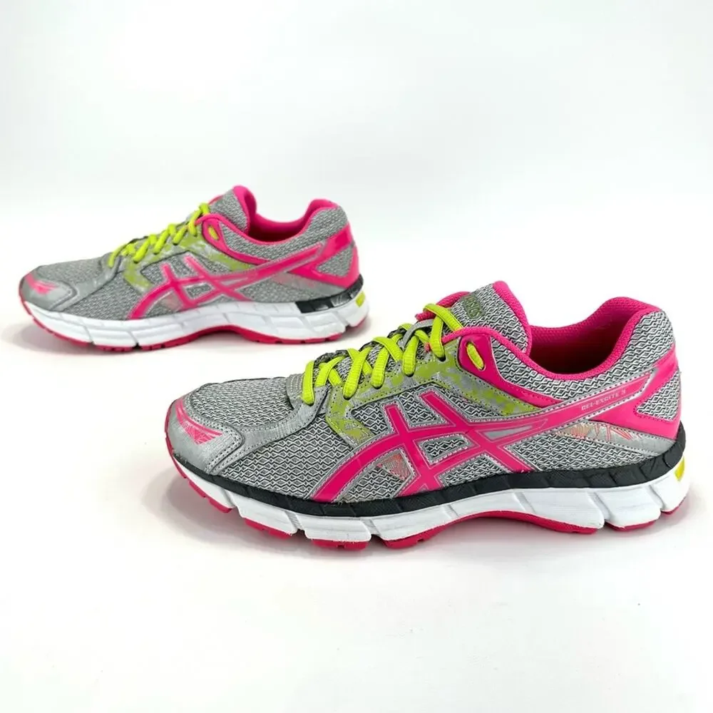 Asics Gel-Excite 3 Women Running Shoes/Sneakers Sz 9 Gray Pink Yellow Athleisure